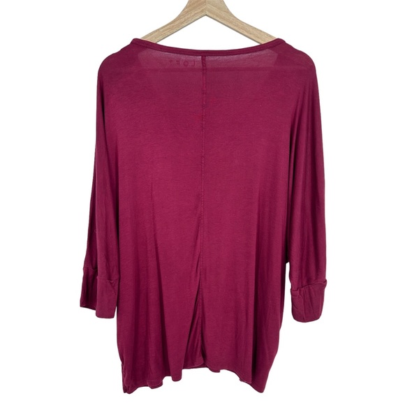 LOFT Red Burgundy Stretch Soft 3/4 Length Cuffed Sleeves Flowy Long Shirt - Picture 2 of 6